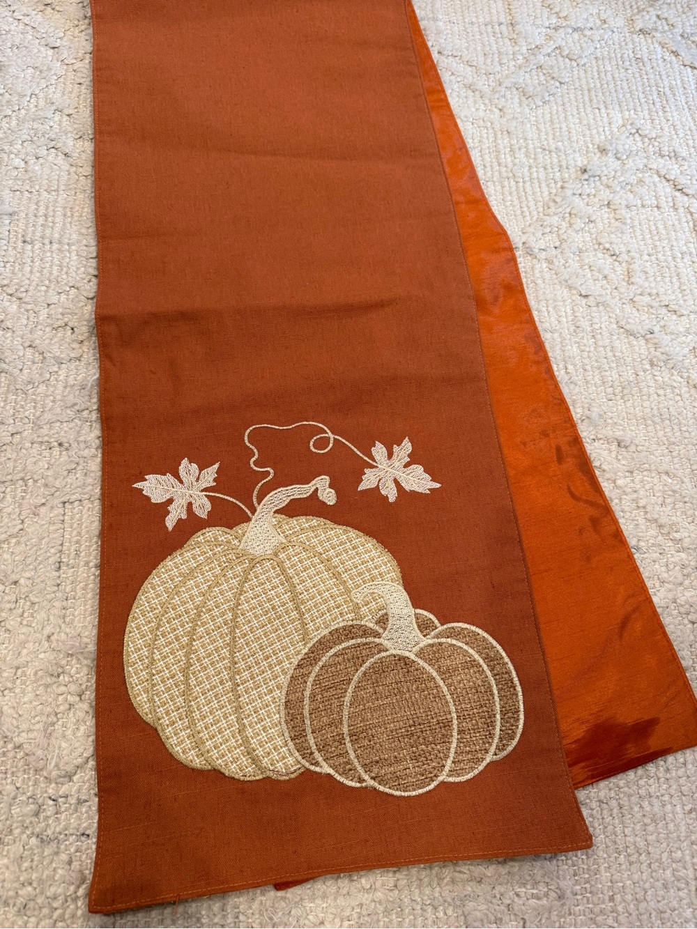 Fall Pumpkin Embroidered Table Runner 13" x 70" Rust Orange Burlap Thanksgiving